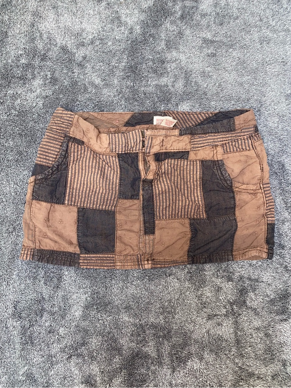 Y2K Mossimo Low Rise Patchwork Mini Skirt Black Khaki Tan Size 3